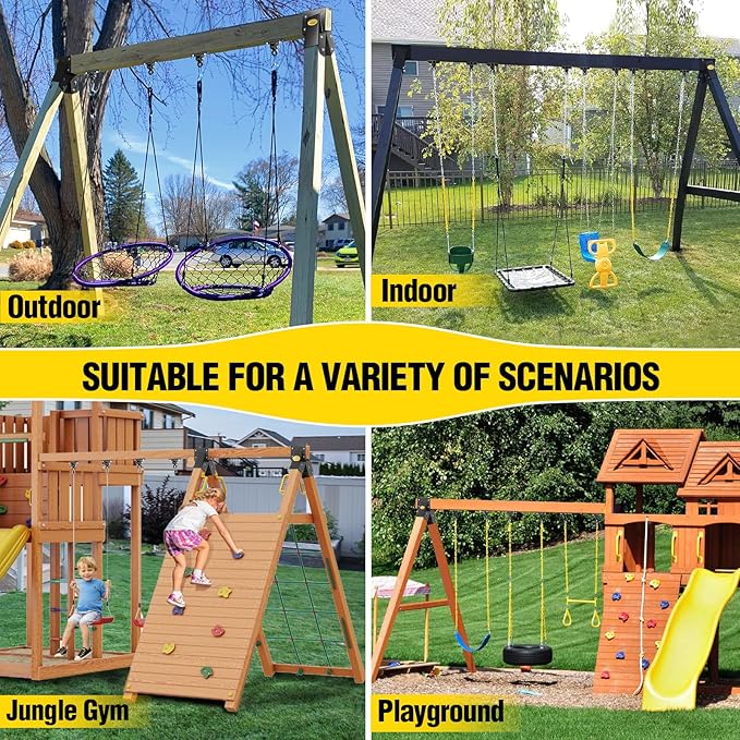 BETOOLL Swing Sets Brackets - 2 A-Frame Swing Set Brackets and 4 Swing Hangers with All Mounting Heavy Duty Hardware Included - Swing Set Kit for Porch, Yard, Playground - Black
