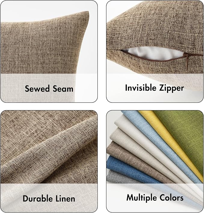 MIULEE Pack of 2 Decorative Linen Burlap Pillow Covers Farmhouse Boho Accent Pillowcases for Sofa Car Couch Bedroom Living Room Decor 16x16 Inch Brown