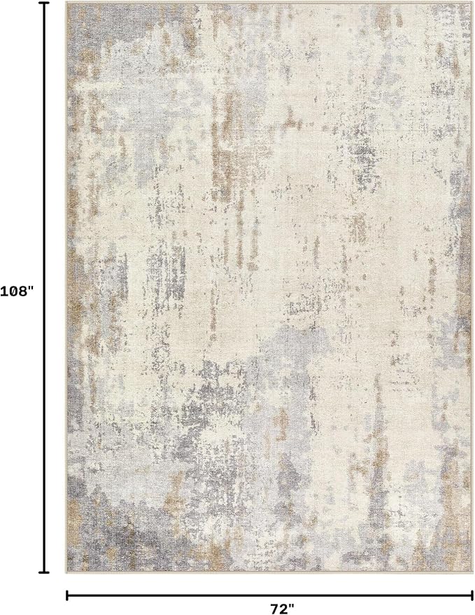 UERMEI 6x9 Area Rug Living Room Rugs - Washable Neutral Modern Abstract Soft Thin Rug Indoor Floor No Slip Rug Carpet for Bedroom Under Dining Table Home Office Decor - Light Brown/Gray