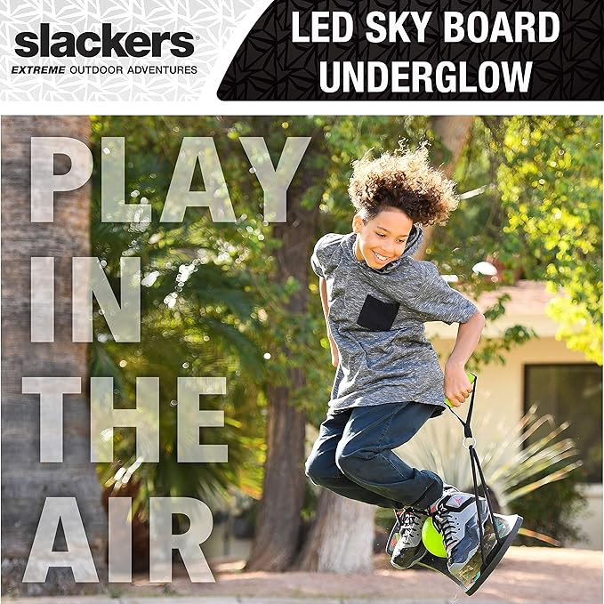 slackers LED Sky Board - Fun Pogo Jumper Board with Motion Activated LED Lights - Built In Side Grip Handles for Added Tricks and Fun - Great at Building Balance and Agility while Playing