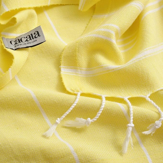 Cacala 100% Turkish Cotton Kitchen Tea Towels, Highly Absorbent Luxury Soft Quick Drying Dish Towel with Hanging Loop for Gym, Yoga, Bath, Sports, Cleaning and Kitchen (23 x 36), Light Yellow