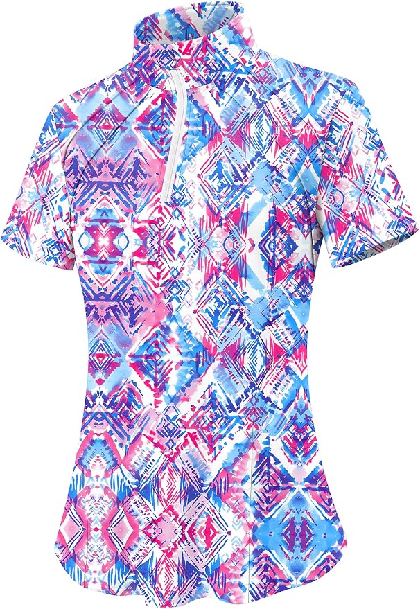 LOMON Womens Golf Polo Shirt Summer Short Sleeve Quarter Zip Outfit | Side-Pockets,Princess Seams,Cotton,Wrinkle Free,Moisture Wicking,Quick-Dry,Lightweight,Collared,for Tennis Workout