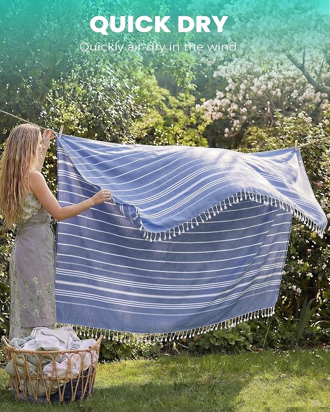 Antfuny Turkish Beach Towel Jumbo Extra Large XL XXL Big Oversized Giant Huge Thin Outdoor Picnic Accessories Travel Essentials for Family Camping Gears Must Haves Yard Mat Navy