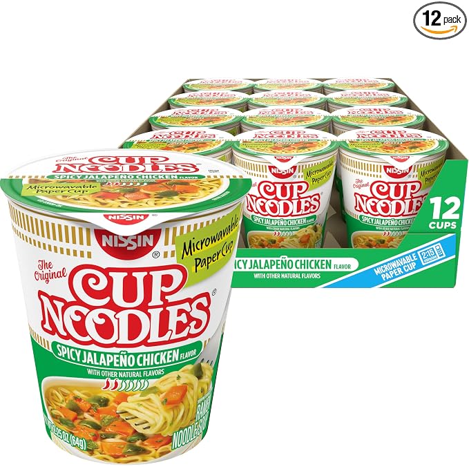 Nissin Cup Noodles, Spicy Jalapeno Chicken (Pack of 12) | Ramen Noodle Soup