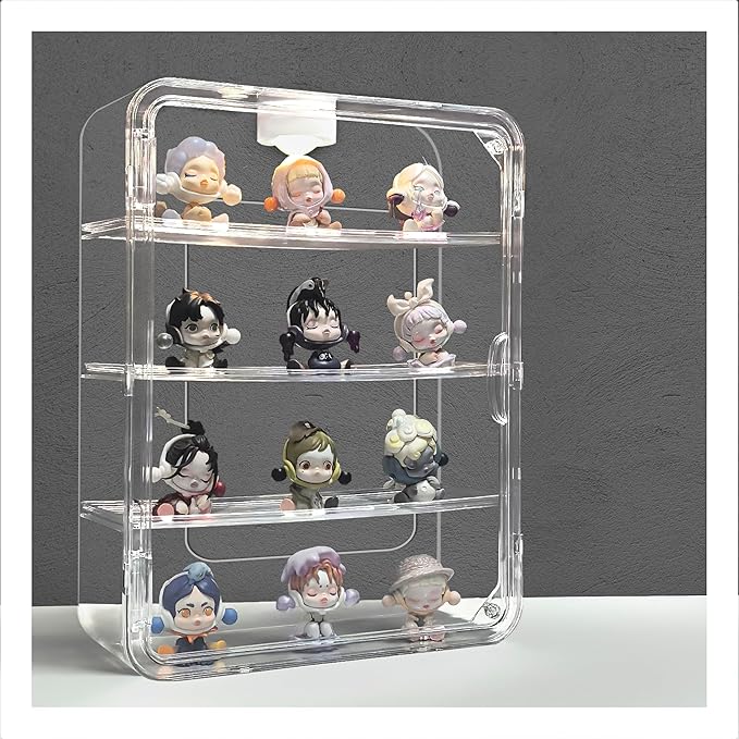 Clear Acrylic Display Case with Light, 4 Tiers Clear Display Case for Figures, Acrylic Storage Organizers Box with Magnetic Door, Wall-Mounted Dustproof Showcase for Collectibles Action Figure