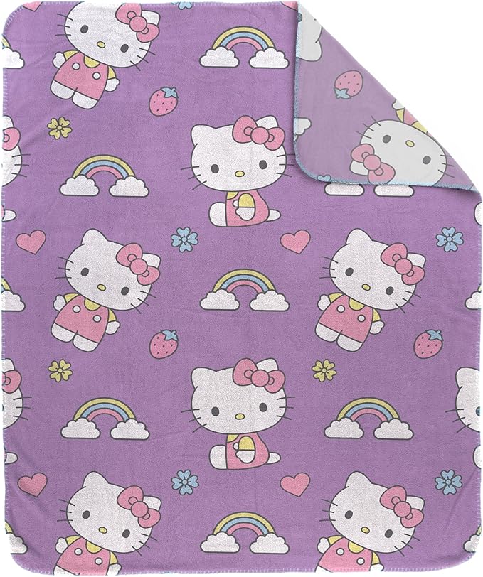 Jay Franco Plush Throw Blanket – Soft & Cozy Fleece Throw for Bedroom & Couch Décor, Official Licensed Product, Purple - Hello Kitty, 40x50 - Travel Blanket