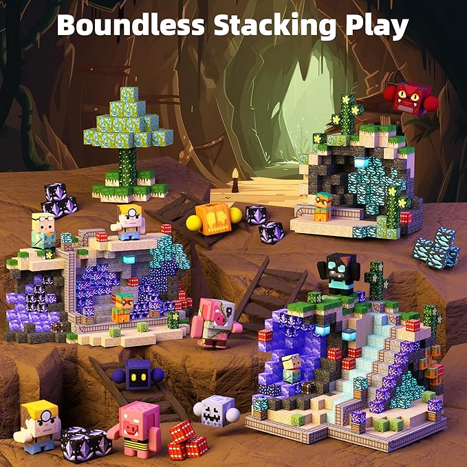 GobiDex 108pcs Magnetic Blocks with Action Figures, Interactive Role-Playing Magnetic Building Toy Set, Toddlers STEM Learning Gift for Christmas