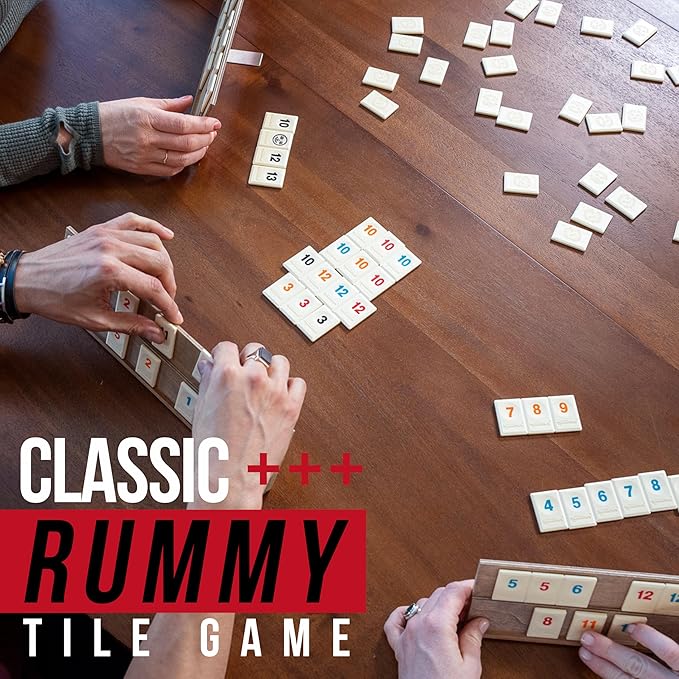 Front Porch Classics, Rummikub Vintage Edition in All-Wood Storage Case with 4 Built-in Player Trays and 106 Rummikub Tiles, for 2 to 4 Players Ages 8 and Up