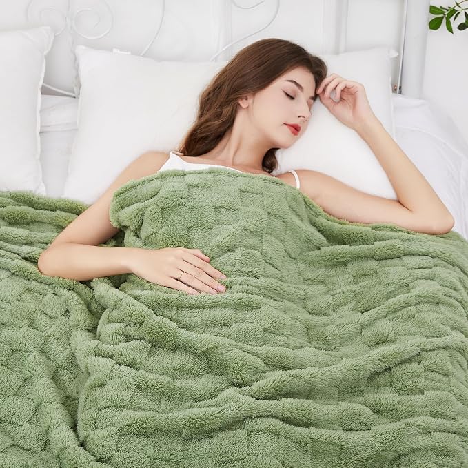 Aganear Fluffy Cozy Throw Blanket for Couch 90"x90" Sage Green | Lightweight Fuzzy Throw,Warm Gift for Women,Christmas,Housewarming,Soft,Boho Design for Room Home Decor,All-Season Use