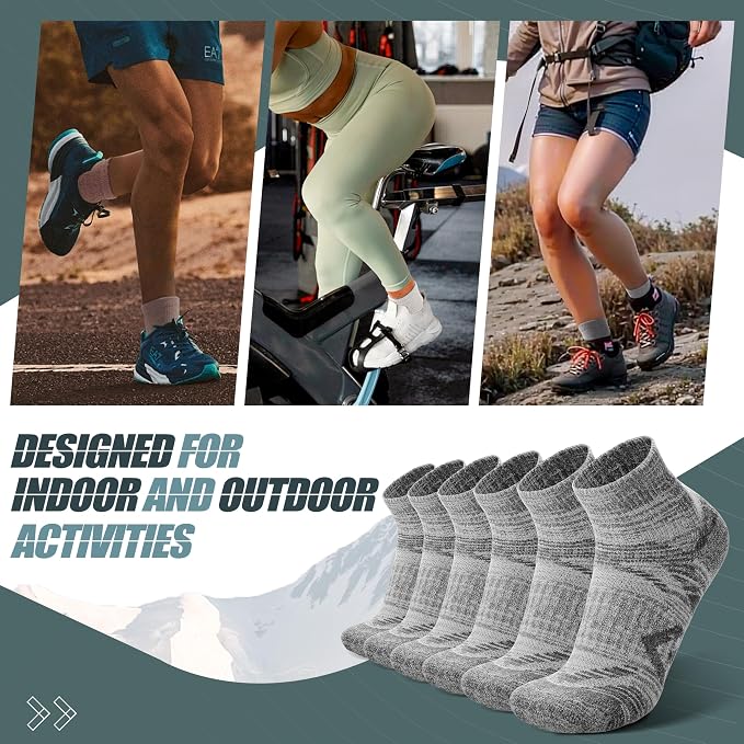 ANTSANG 6 Pairs Merino Wool Quarter Ankle Hiking Running Socks Compression Thermal Thick Cushion Socks for Women Men