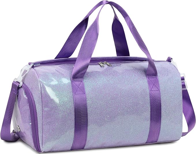 Gym Bag Sports Duffle Bag with Wet Pocket Weekender Overnight Bags with Waterproof Shoe Pouch and Air Hole for Girls Kids Women Workout Travel Bags (Purple)