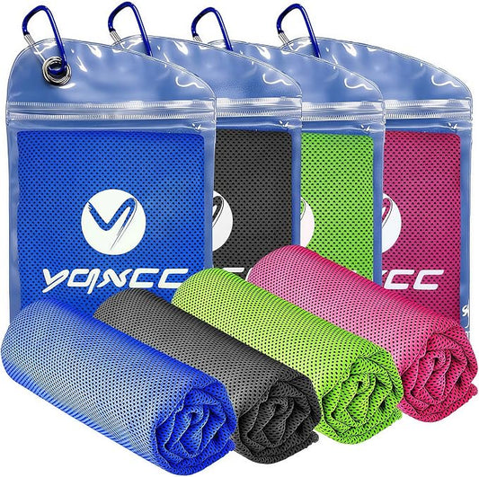 YQXCC 4 Pack Cooling Towels (40"x12"), Ice Cool Neck Towel, Soft Breathable Microfiber for Gym, Yoga, Golf, Running, Camping & All Hot Weather Activities