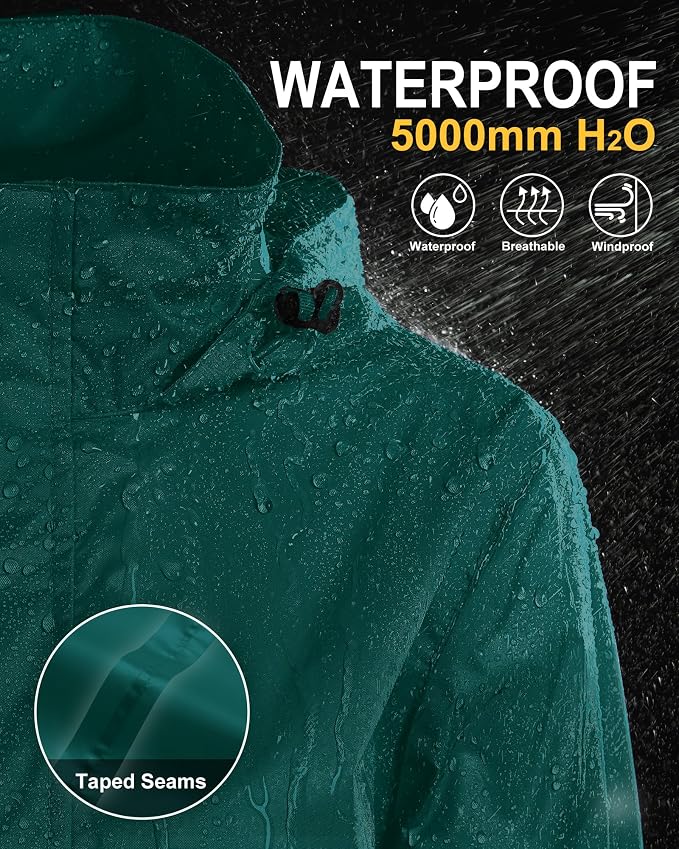 33,000ft Women's Rain Jacket Waterproof Lightweight Packable Raincoat with Hood for Golf Hiking Travel Windbreaker