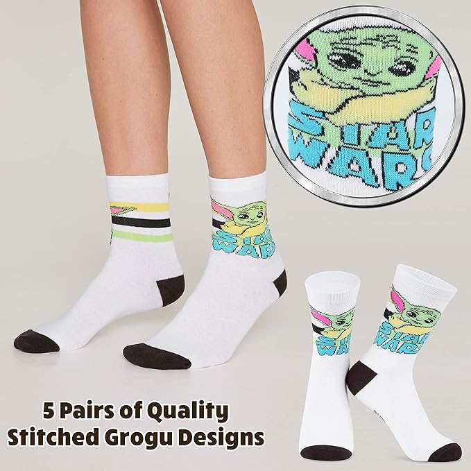 Disney Stitch Socks Gifts for Women Teens, US Size 4-9, Baby Yoda Pack of 5 Fuzzy Casual Crew Socks for Home Sleep Winter