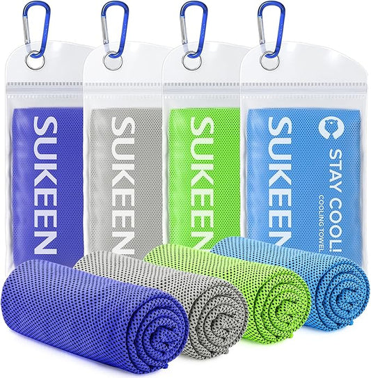 Sukeen 4 Pack Cooling Towels (40"x12"),Ice Towel,Soft Breathable Chilly Towel,Microfiber Towel for Yoga,Sport,Running,Gym,Workout,Camping,Fitness,Workout & More Activities