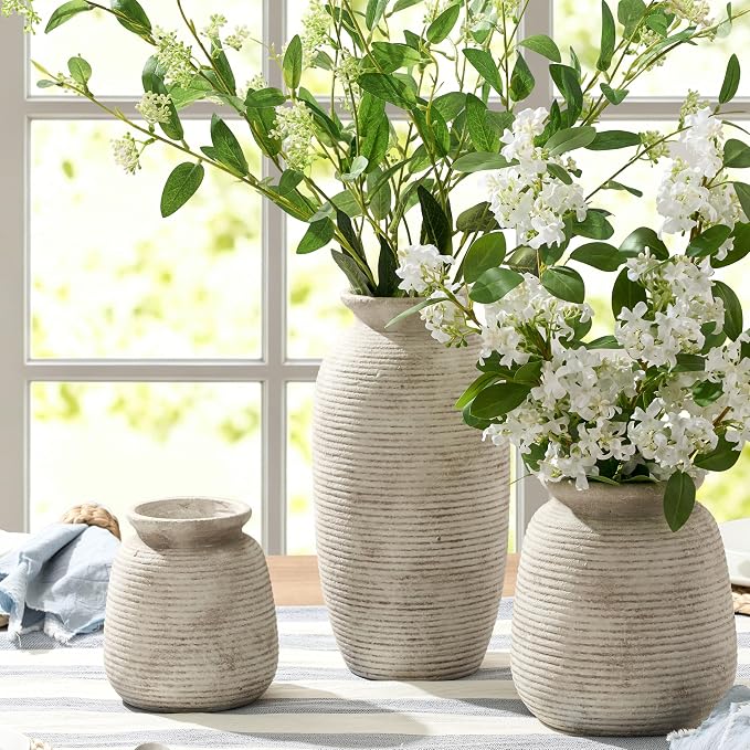 Ceramic Flower Vase, 12.5" Large Vases Home Decor Rustic Farmhouse Tall Pottery Decorative Pampas Vase for Table Living Room Entryway Mantel Bookshelf Bedroom Bathroom Kitchen - D