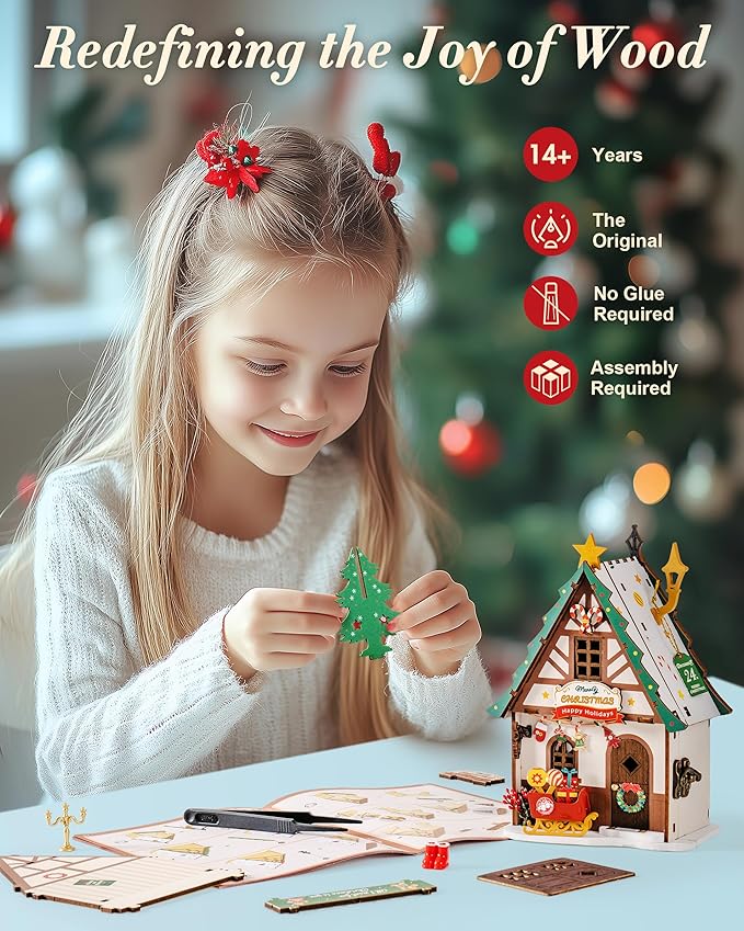 Rowood Miniature House Kit Christmas,Miniature Dollhouse Kits for Adults,Mini House Toy Building Kit,Craft Kits for Women on Christmas-Twinkling Christmas House