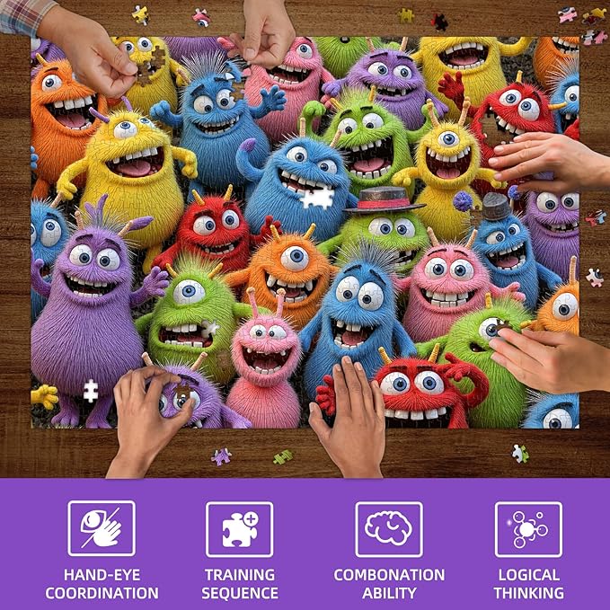 Sutinban Colorful Monster 1000 Piece Puzzle for Adults, Funny Prank Unique Halloween Jigsaw Puzzles for Kids & Adults & Teens, Coolest Adult Puzzle 1000 Pieces, Home Decor Great Gift for Family&Friend