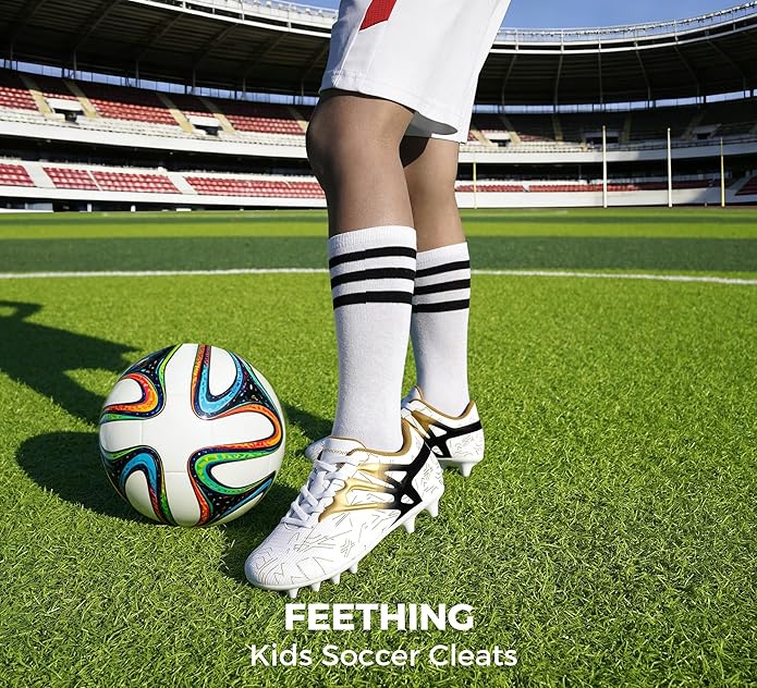 Kids Soccer Cleats Firm Ground - Lightweight Breathable Football Shoes for Boys Girls Youth Outdoor Training on Natural Grass
