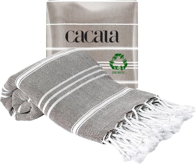 Cacala 100% Turkish Cotton Kitchen Tea Towels, Highly Absorbent Luxury Soft Quick Drying Dish Towel with Hanging Loop for Gym, Yoga, Bath, Sports, Cleaning and Kitchen (23 x 36)