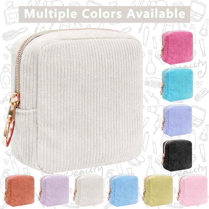 Period Bag for Girls, Corduroy Period Kit with Sanitary Pad Pouch, Menstrual Storage Bag and Tampon Holder for Purse, Girls School Essentials,Feminine Care Organizer(Beige)