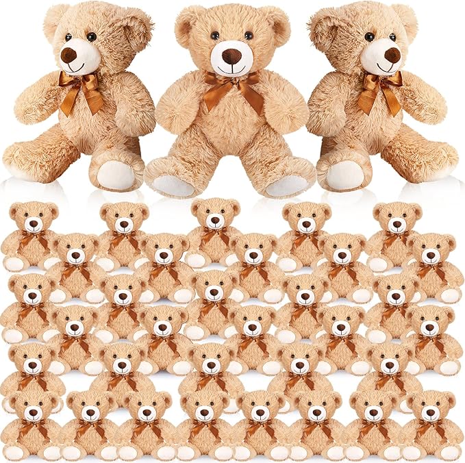 HyDren 36 Pcs 14 Inches Stuffed Bears Animals Plush Toys Bulk Soft Cute Small Shaggy Bear for Baby Shower Birthday Gifts Wedding Party Favor Decoration(Light Brown)