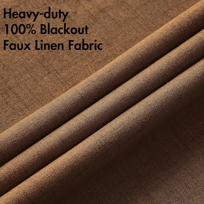 MIULEE 100% Blackout Linen Curtains for Bedroom Thermal Insulated Brown Grommet Room Darkening Curtains & Drapes Fall Decor for Living Room 52 x 84 Inch (2 Panels)