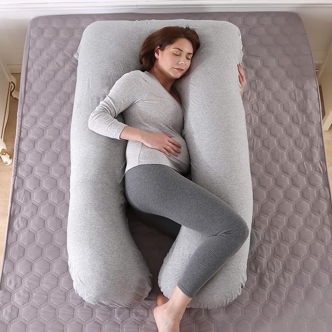Amagoing 57 inches Pregnancy Pillows for Sleeping, U Shaped Maternity Full Body Pillow for Pregnant Women with Hip, Leg, Back, Belly Support, Washable Jersey Cover Included (Light Gray)