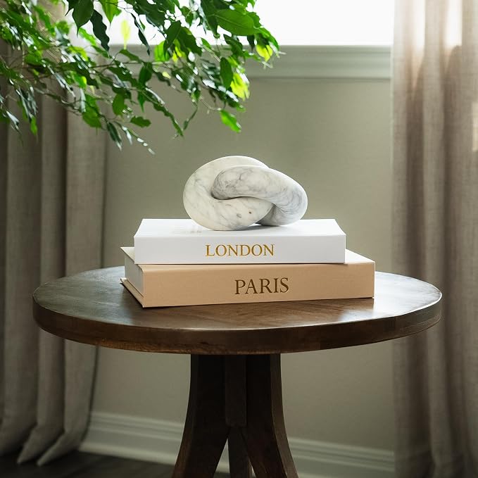 Decorative Books with Storage (Caramel/Beige) – Set of 2 Faux Linen Book Boxes with Gold Stamped Covers – Enhance Your Coffee Table, Bookshelf Decor – Hidden Storage for Photos, Keepsakes, and Jewelry