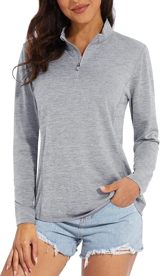MAGCOMSEN Women's UPF 50+ Sun Shirts Long Sleeve 1/4 Zip Pullover Quick Dry Workout Hiking Tops Running Athletic Shirts