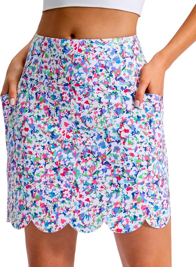 16" Skorts for Women with 4 Pockets High Waisted Scalloped Hem Athletic Tennis Skirt Golf Skort Dressy Casual