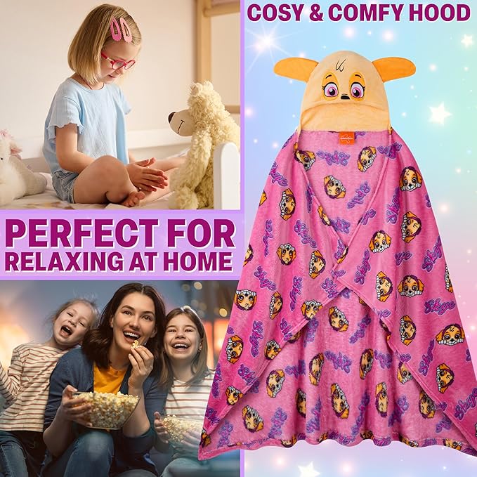 Get Trend Blanket with Hood for Kids 51x35in, Fleece Throw Cozy Wearable Blanket with Hood and Ears Gifts for Kids
