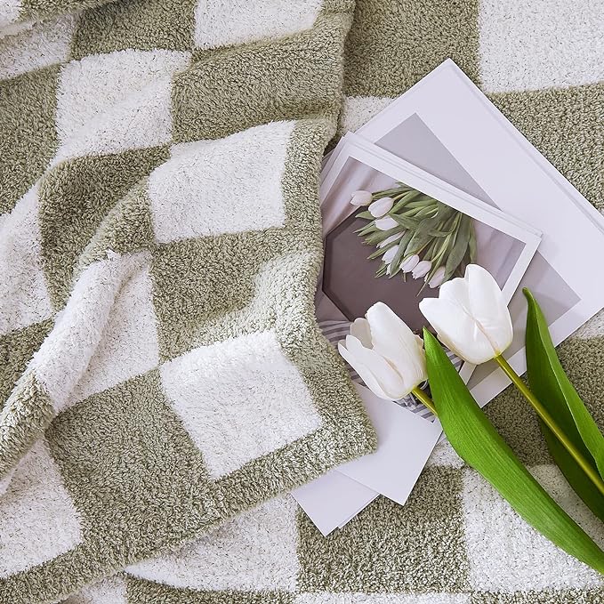 Soft Checkered Throw Blanket for Couch-Cozy Warm Knitted Blankets | Lightweight Warm Fluffy Decor for Women, Mom, Her & Girls, Sofa, Chair, Bed, 50x60in, Sage Green
