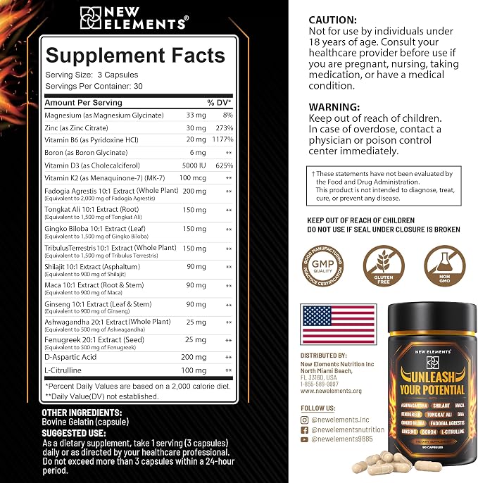 Natural Testosterone Booster Supplement for Men – Test Booster with Tongkat Ali, Fadogia Agrestis, Shilajit, Ashwagandha, Ginseng, Tribulus, Boron, DAA, L-Citrulline, D3 K2, Zinc & Magnesium