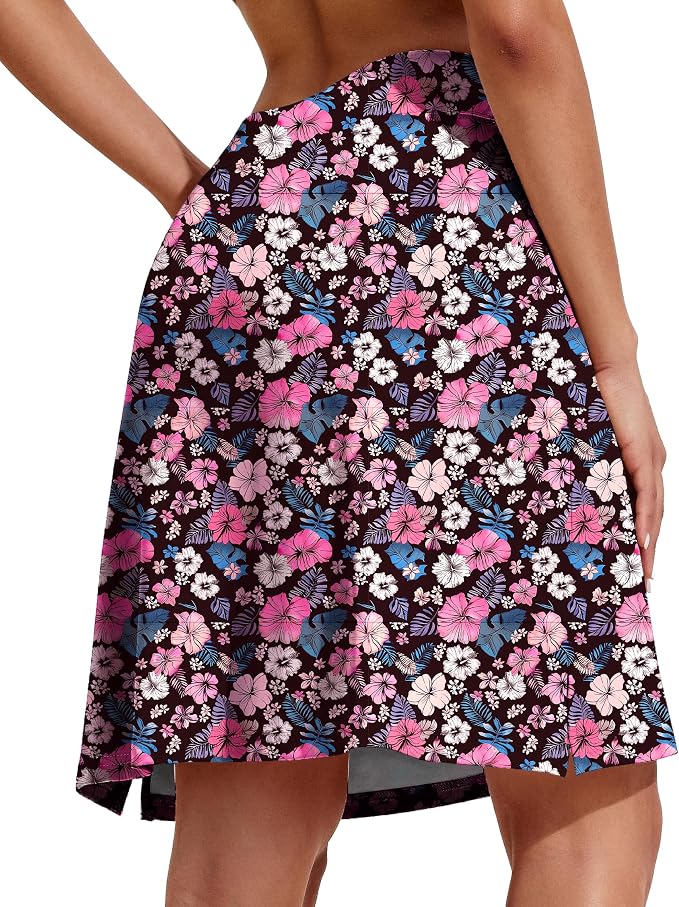 COOrun Women's 20" Knee Length Skirts High Waisted Golf Skorts with Pockets | Soft, Quick Dry, Split Hem, Built-in Shorts, A-line, Modest Skirts, for Golf Athletic Tennis Work Casual
