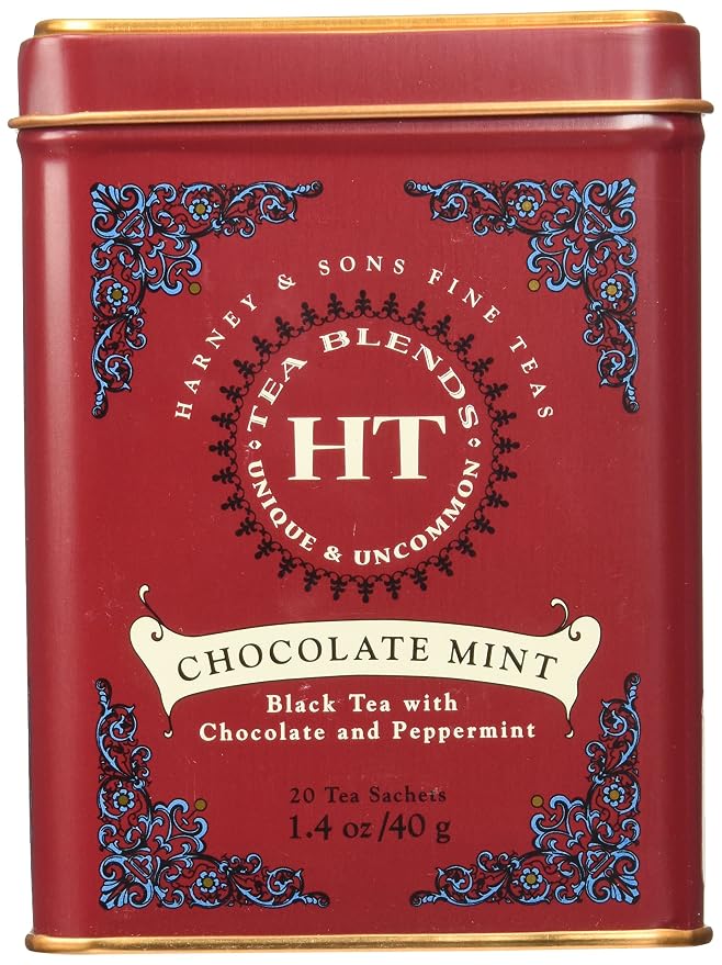Harney and Sons Chocolate Mint, Flavored Black Tea - 20 Sachets per Tin (Pack of 2)