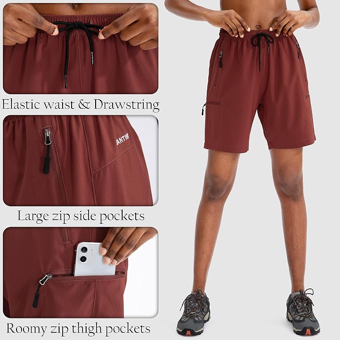 SANTINY Women's 5''/ 7''/9'' Hiking Cargo Shorts Quick Dry Lightweight Summer Shorts for Women Athletic Golf Zipper Pockets