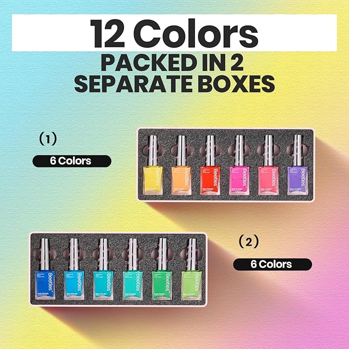 Beetles Neon Nail Polish Set - Quick Dry Nail Polish Kit 12 Colors Hot Pink Green Blue Yellow Red Regular Air Dry Fingernail Polish Pack for Women Spring Gift Beetles Cocktails 12 Colors