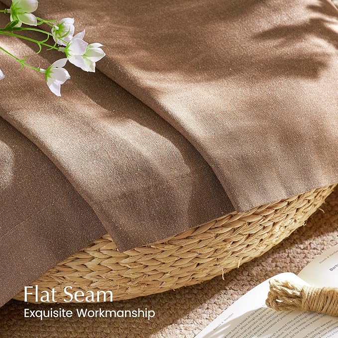 NICETOWN Gold Brown Linen Curtains for Kitchen, Thick Flax Small Window Treatments Semi Sheer Privacy Assured with Light Through for Cafe/Bathroom, W55 x L84, 2 Panels