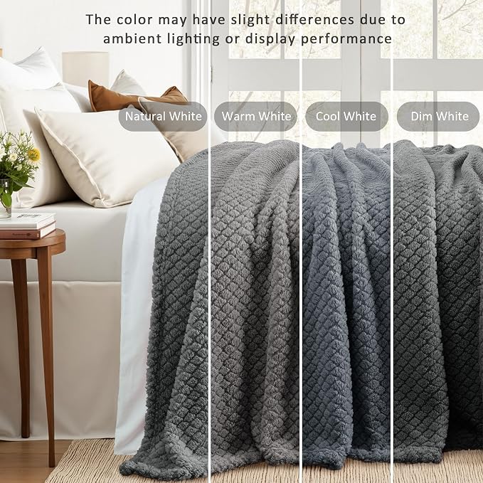 Exclusivo Mezcla Soft Fleece Twin Size Blanket for Bed, Dark Grey | Jacquard Lightweight Cozy Bed Blanket, Breathable Decorative Fuzzy Textured All Season Use, 60x80 Inches