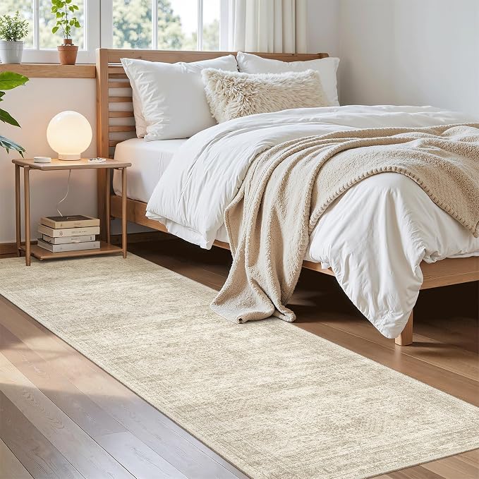 Soalmost Runner Rug 2x7 Washable Non-Slip Hallway Rugs for Kitchen Beige | Low-Pile Vintage Runners for Bathroom Laundry Room, Foldable Floor Carpet Mat for Entryway Corridor Bedroom