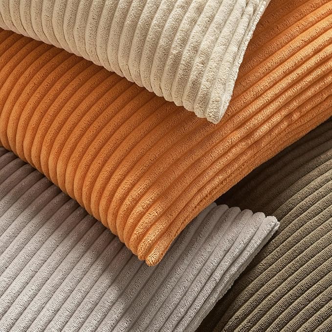 MIULEE Fall Soft Corduroy Throw Pillow Covers Set of 2 18x18 Burnt Orange | Decorative Striped Textured Cushion Cases, Boho Rustic Square Pillowcases, Home Decor for Couch Chair Sofa Bed Living Room