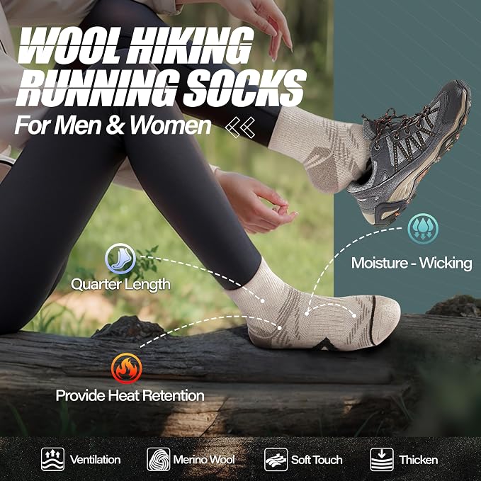 ANTSANG 6 Pairs Merino Wool Quarter Ankle Hiking Running Socks Compression Thermal Thick Cushion Socks for Women Men