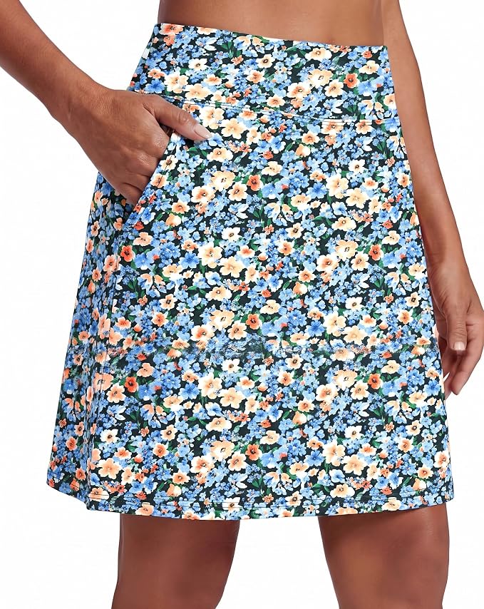 PrinStory 19" Tennis Skirt for Women Athletic Skort with Zipper Pockets | Workout Skort, Built-in Shorts, High Waisted, Split Hem, Knee Lentgh, Golf, Pickleball, Sports
