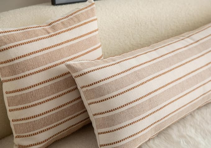 Cethom Decorative Boho Lumbar Pillow Covers, Modern Farmhouse Couch Pillowcase, 14 x 36 Long Accent Body Throw Pillow Covers, Sofa Bed Living Room Decor Cushion Case, Brown and Beige, Pack of 1