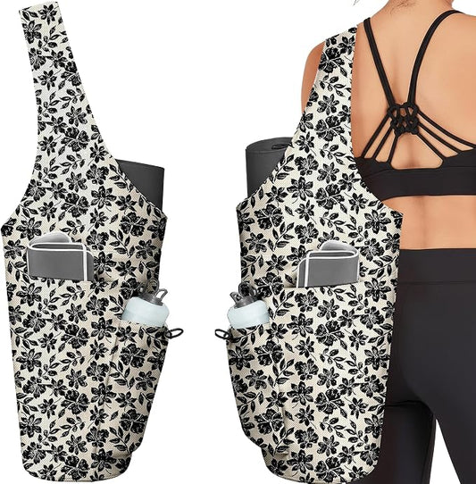 Yoga Bag for Women, Large Yoga Mat Bag Tote Carrier with Wet Dry Pocket, Water Bottle Holder & Adjustable Strap, Fits 1/2" Thick Yoga Mat for Gym, Pilates, Travel, Work