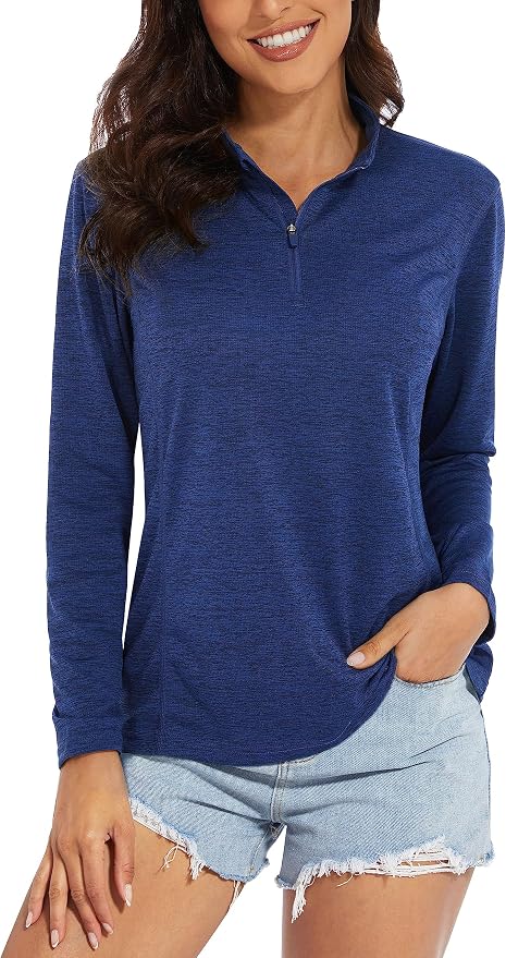 MAGCOMSEN Women's UPF 50+ Sun Shirts Long Sleeve 1/4 Zip Pullover Quick Dry Workout Hiking Tops Running Athletic Shirts