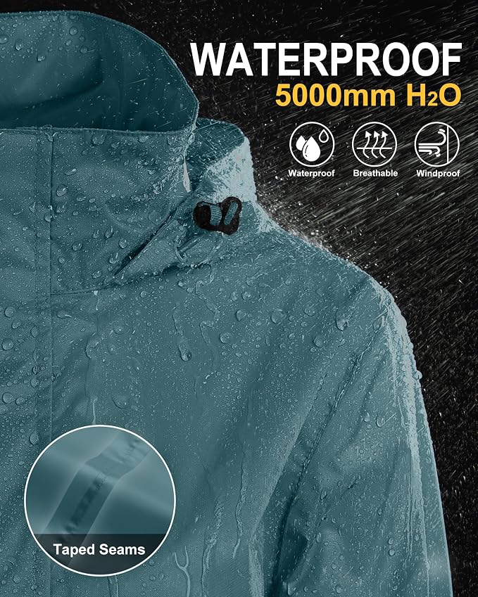 33,000ft Women's Rain Jacket Waterproof Lightweight Packable Raincoat with Hood for Golf Hiking Travel Windbreaker