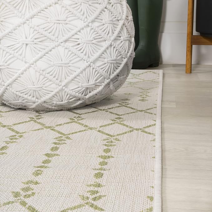JONATHAN Y Moroccan Geometric Indoor Outdoor Round Area Rug 5 Ft Cream/Green, Ourika Textured Weave for Backyard, Patio, Porch, Easy-Cleaning, High Traffic, Pet-Friendly, Non-Shedding (SMB108M-5R)