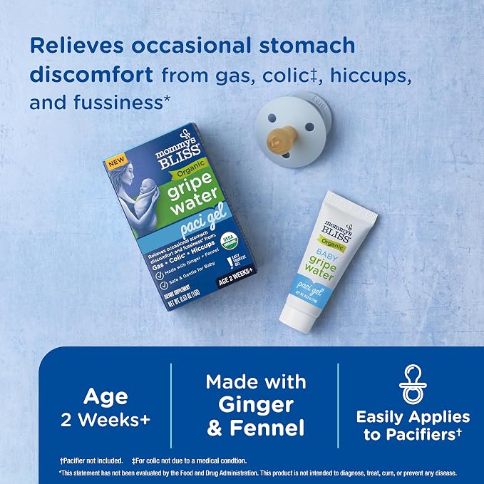 Mommy's Bliss Organic Gripe Water Pacifier Gel for Newborns, Infant Gas, Colic & Fussiness*, Age 2 Weeks +, 0.53 Oz (45 Servings)